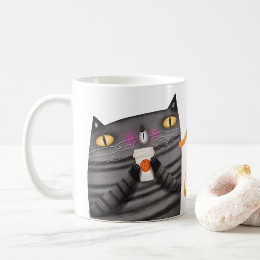 Pumpkin Gewürzkatze Erntedank Herbstdekor Kaffeetasse (Mit Donut)