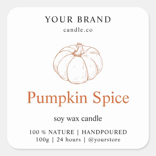 Pumpkin-Gewürzkerze | Rustikaler Fall Quadratischer Aufkleber (Vorderseite)