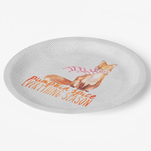 Pumpkin Gewürzsaison sitzender Fuchs Pappteller (Schrägansicht)