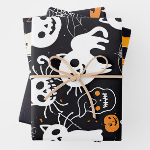 Pumpkin Ghost Black Cat Halloween Wrapping Paper Geschenkpapier Set