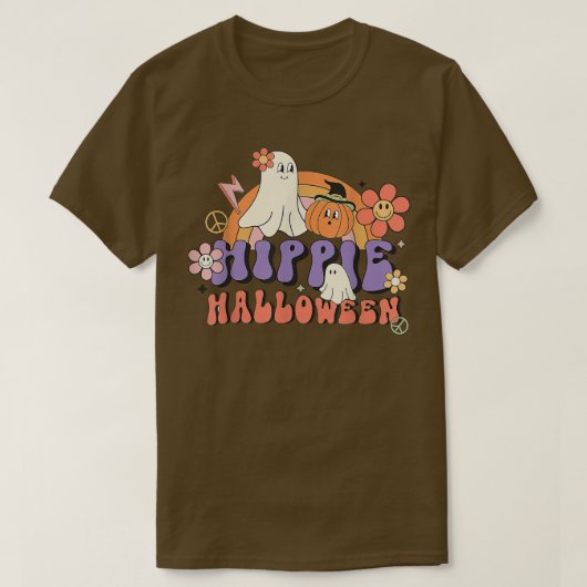 Pumpkin Ghost Boo 60er 70er Hippie Halloween Groov T-Shirt (Design vorne)