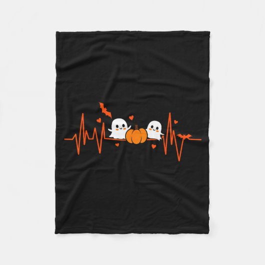 Pumpkin Ghost Heartbeat Ekg Halloween Ecg Tech Car Fleecedecke (Vorderseite)