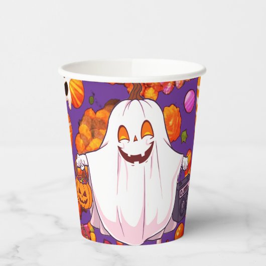 Pumpkin Ghost Pattern Niedlich Halloween Pappbecher (Links)