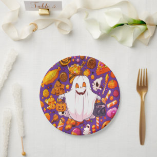 Pumpkin Ghost Pattern Niedlich Halloween Pappteller