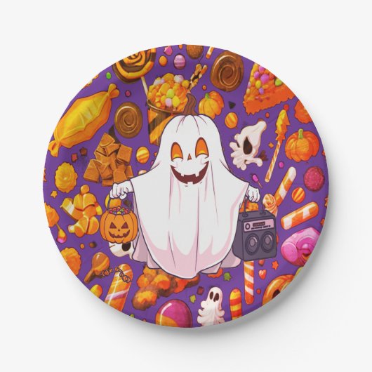 Pumpkin Ghost Pattern Niedlich Halloween Pappteller (Vorderseite)