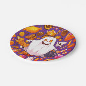 Pumpkin Ghost Pattern Niedlich Halloween Pappteller (Schrägansicht)
