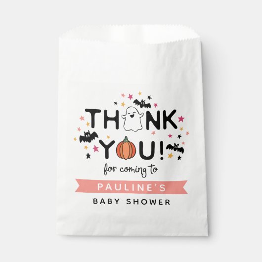 Pumpkin Ghost Pink Halloween Kinderdusche Danke Geschenktütchen (Vorderseite)