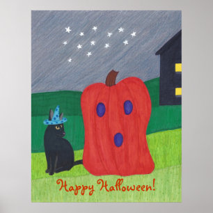 Pumpkin Ghost und Wizard Cat Halloween Posters Poster