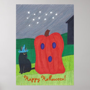 Pumpkin Ghost und Wizard Cat Halloween Posters Poster