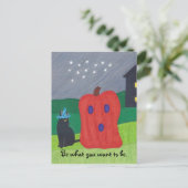Pumpkin Ghost und Wizard Cat Halloween Postkarten (Stehend Vorderseite)