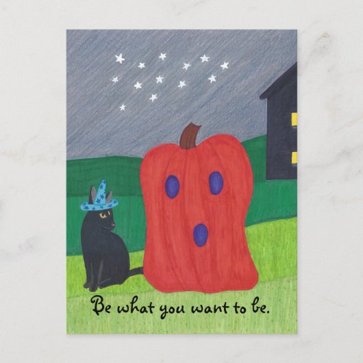 Pumpkin Ghost und Wizard Cat Halloween Postkarten (Vorderseite)