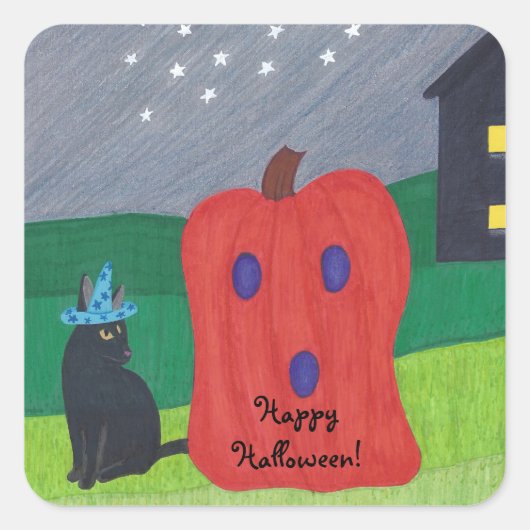Pumpkin Ghost und Wizard Cat Halloween Stickers (Vorderseite)
