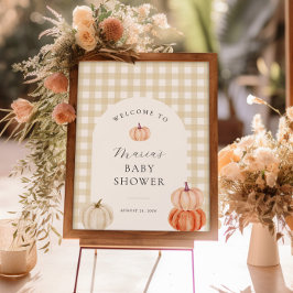 Pumpkin Gingham Baby Dusche Willkommen Poster