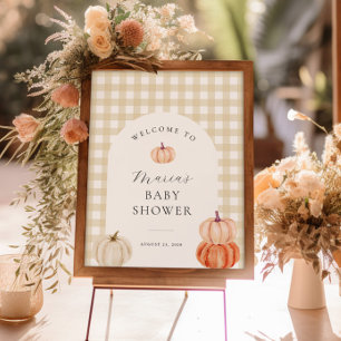 Pumpkin Gingham Baby Dusche Willkommen Poster
