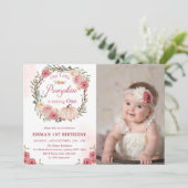 Pumpkin Girl 1. Geburtstag Pink Party Einladung (Stehend Vorderseite)