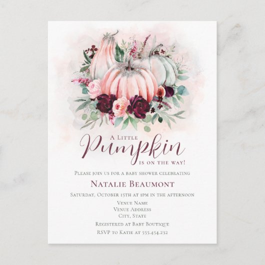 Pumpkin Girl Baby Shower Einladungspostkarte (Vorderseite)