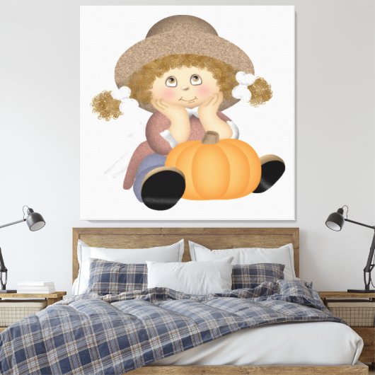 Pumpkin Girl umgeben von Autumnal Leinwanddruck (Insitu (Schlafzimmer))