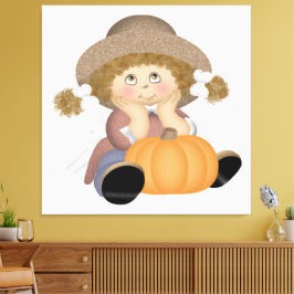 Pumpkin Girl umgeben von Autumnal Leinwanddruck