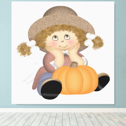Pumpkin Girl umgeben von Autumnal Leinwanddruck (Insitu (Holzboden))
