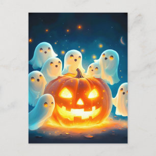 Pumpkin Glow Ghost Partys Watercolor Feiertagspostkarte