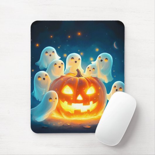 Pumpkin Glow Ghost Partys Watercolor Mousepad (Mit Mouse)
