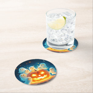 Pumpkin Glow Ghost Partys Watercolor Runder Pappuntersetzer
