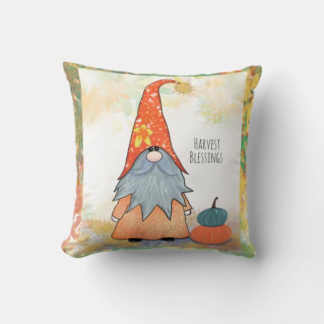 Pumpkin Gnome Throw Kissen (Vorderseite)
