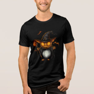Pumpkin Goblin Wizard Halloween Art Tri-Blend Shirt