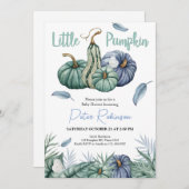 Pumpkin Green Floral Boy Baby Dusche Einladung (Vorne/Hinten)