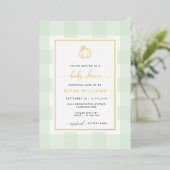 Pumpkin Green Gingham Baby Shower Foil Einladung (Stehend vorne)