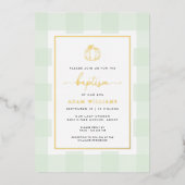 Pumpkin Green Gingham Taufe Gold Foil Einladung (Vorderseite)