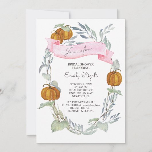 Pumpkin Greenery Bridal Dusche Einladung (Vorderseite)