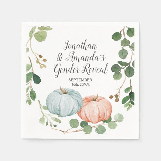 Pumpkin Greenery Floral Gender Reveal Serviette (Vorderseite)