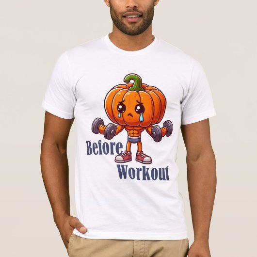 Pumpkin Gym Bro - Vor und nach Workout Halloween T-Shirt (Vorderseite)