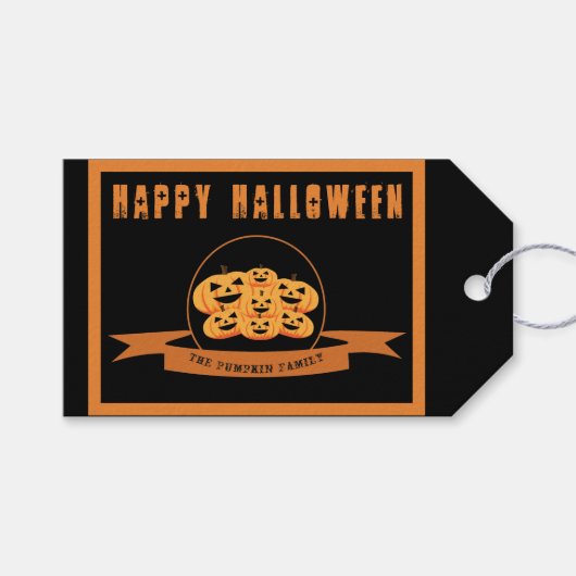 Pumpkin Halloween Black and Orange Gift Tag Geschenkanhänger (Vorderseite (Horizontal))