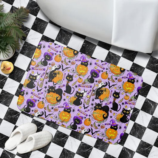 Pumpkin Halloween Candy Black Cats Badematte