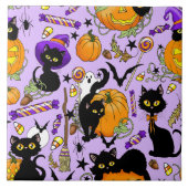 Pumpkin Halloween Candy Black Cats Fliese (Vorderseite)