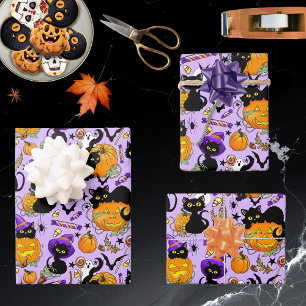 Pumpkin Halloween Candy Black Cats Geschenkpapier Set