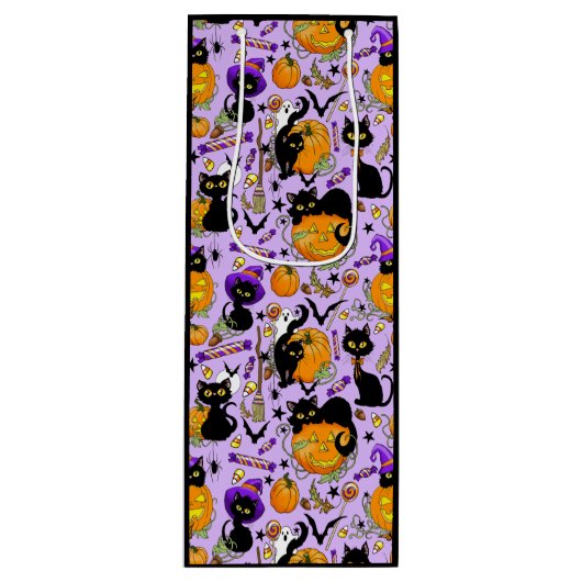 Pumpkin Halloween Candy Black Cats Geschenktüte Für Weinflaschen (Vorderseite)
