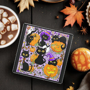 Pumpkin Halloween Candy Black Cats Glasuntersetzer