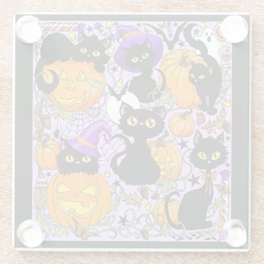 Pumpkin Halloween Candy Black Cats Glasuntersetzer (Rückseite)