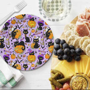 Pumpkin Halloween Candy Black Cats Pappteller