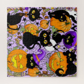 Pumpkin Halloween Candy Black Cats Puzzle (Horizontal)