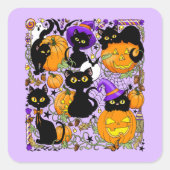 Pumpkin Halloween Candy Black Cats Quadratischer Aufkleber (Vorderseite)