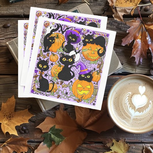 Pumpkin Halloween Candy Black Cats Serviette