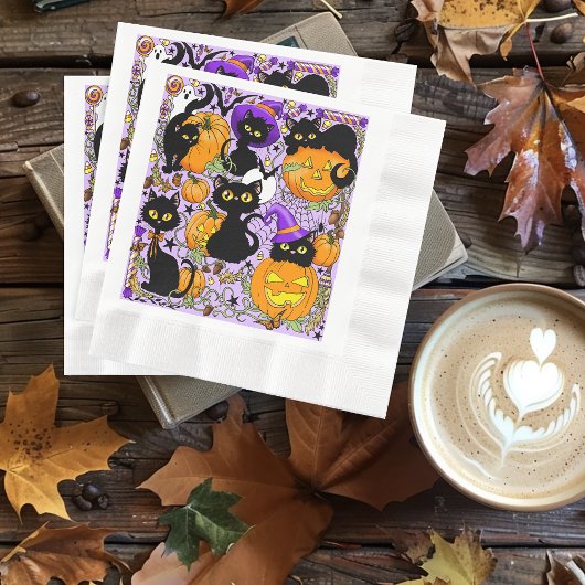 Pumpkin Halloween Candy Black Cats Serviette