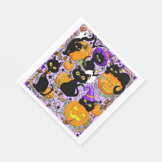 Pumpkin Halloween Candy Black Cats Serviette (Ecke)
