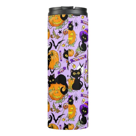Pumpkin Halloween Candy Black Cats Thermosbecher (Rückseite)