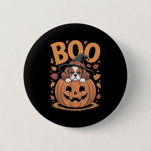 Pumpkin Halloween Cavalier King Charles Spaniel  Button (Vorderseite)