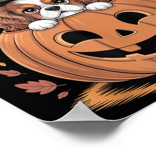 Pumpkin Halloween Cavalier King Charles Spaniel Poster (Ecke)